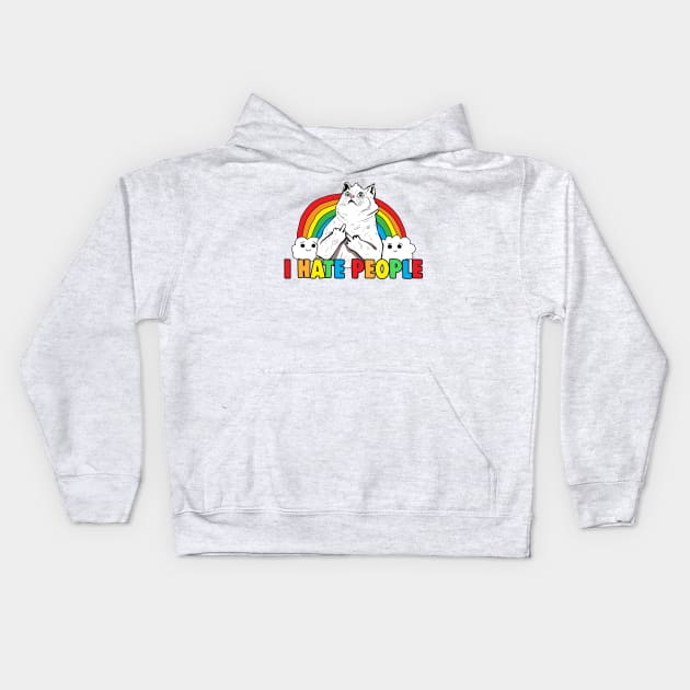 Fluff Off Rainbow Cat Hates People Kids Hoodie by Barnyardy